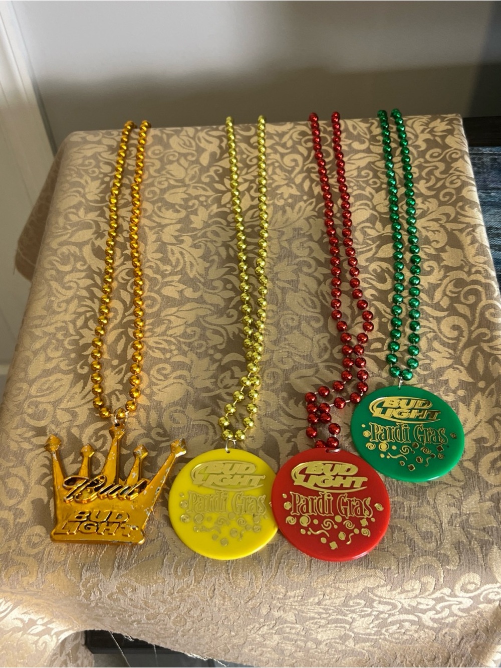 Lot If 4 Mardi Gras Bud Light Necklaces One With A Crown  Party Social